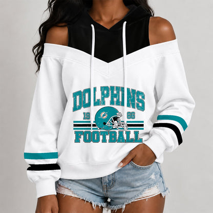 [TOUCHDOWN DEAL] NEW CUSTOMIZED NFL19 MDP THE DOLPHINS WOMEN'S OFF-SHOULDER HOODIE