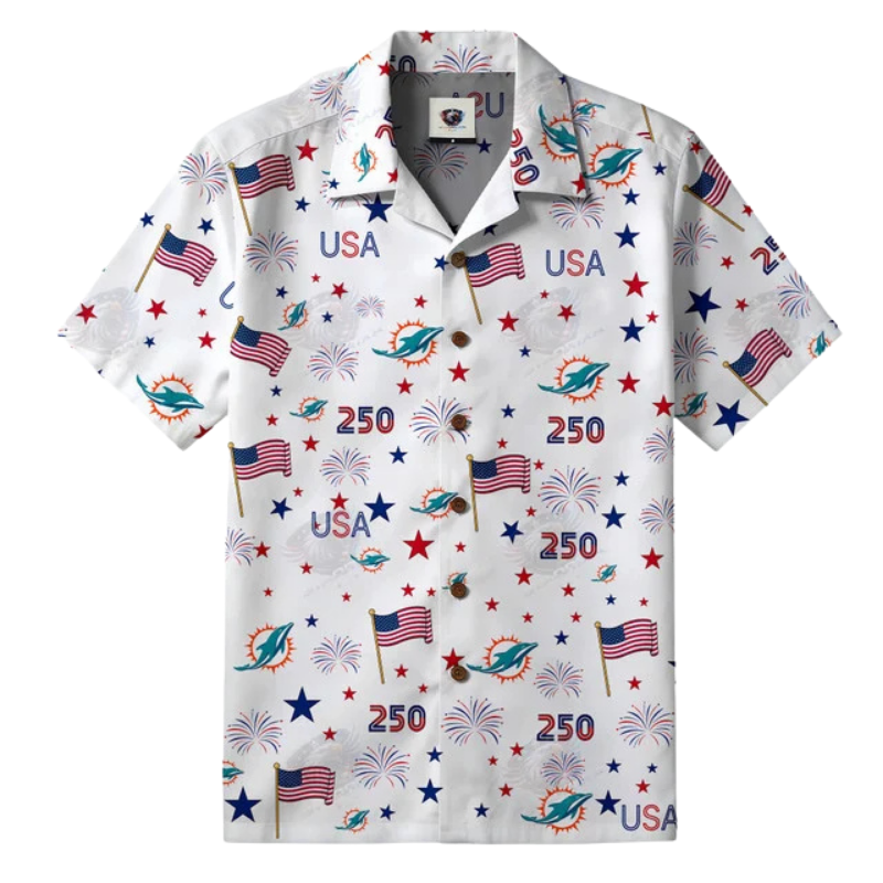 [TOUCHDOWN DEAL] NEW CUSTOMIZED NFL19 MDP MIAMI DOLPHINS PATRIOTIC 250 USA HAWAIIAN SHIRT