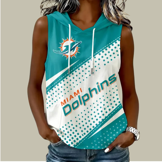 [TOUCHDOWN DEAL] NEW CUSTOMIZED NFL19 MDP MIAMI DOLPHINS WOMEN'S SLEEVELESS HOODED POCKET TANK TOP
