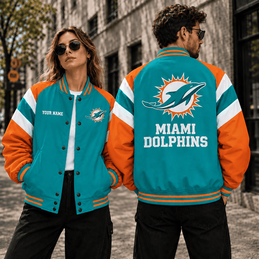 [TOUCHDOWN DEAL] NEW CUSTOMIZED NFL19 MDP MIAMI DOLPHINS SATIN VARSITY & BASEBALL JACKET