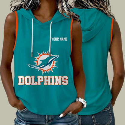 [TOUCHDOWN DEAL] NEW CUSTOMIZED NFL19 MDP MIAMI DOLPHINS WOMEN'S SLEEVELESS HOODED POCKET TANK TOP