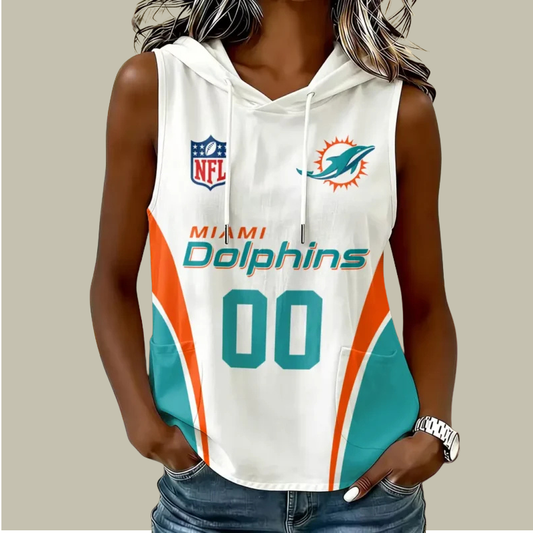 [TOUCHDOWN DEAL] NEW CUSTOMIZED NFL19 MDP MIAMI DOLPHINS WOMEN'S SLEEVELESS HOODED POCKET TANK TOP