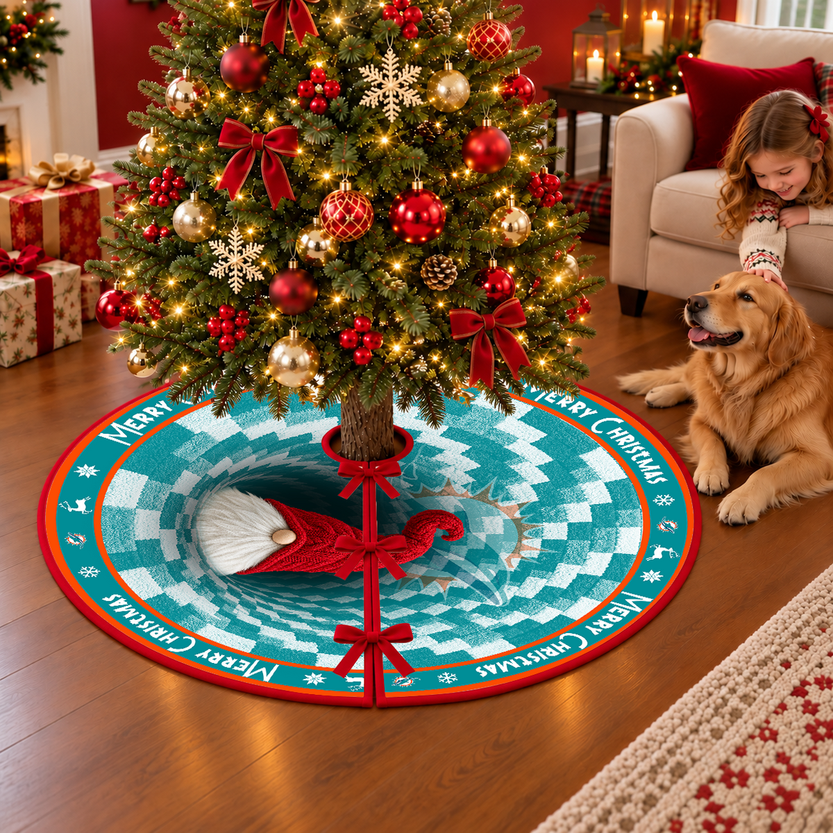 [TOUCHDOWN DEAL] NEW CUSTOMIZED NFL19 MDP THE DOLPHINS CHRISTMAS TREE SKIRT