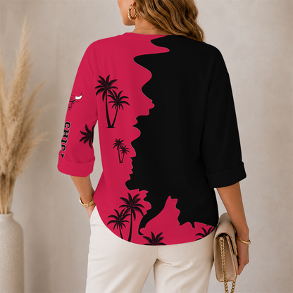 [HOT DEAL] NEW CUSTOMIZED NBA19 CBU CHICAGO BULLS WOMEN'S V-NECK LONG SLEEVE SHIRT