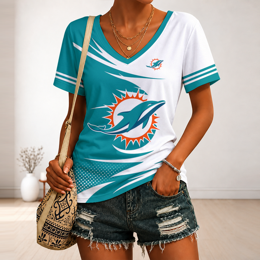 [TOUCHDOWN DEAL] NEW CUSTOMIZED NFL19 MDP MIAMI DOLPHINS V-NECK FEMALE SHIRT