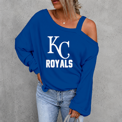 [HOMERUN DEAL] NEW CUSTOMIZED MLB19 KCR KANSAS CITY ROYALS WOMEN'S OFF-SHOULDER LONG SLEEVE SHIRT