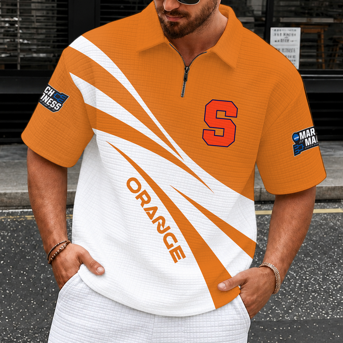 [SLAM DUNK DEAL] NEW CUSTOMIZED NCAA MAM19 SYO SYRACUSE ORANGE QUARTER-ZIP POLO SHIRT