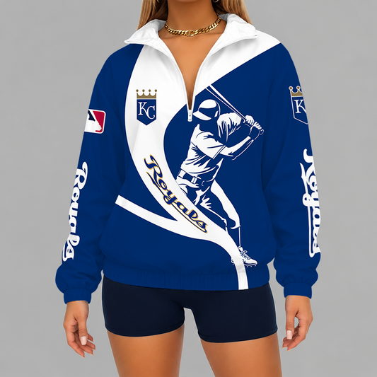 [HOMERUN DEAL] NEW CUSTOMIZED MLB19 KCR KANSAS CITY ROYALS V-NECK ZIPPER SWEATSHIRT JACKET