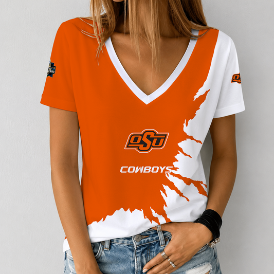 [HOMERUN DEAL] NEW CUSTOMIZED NCAA CWS19 OSC OKLAHOMA STATE COWBOYS V-NECK FEMALE SHIRT