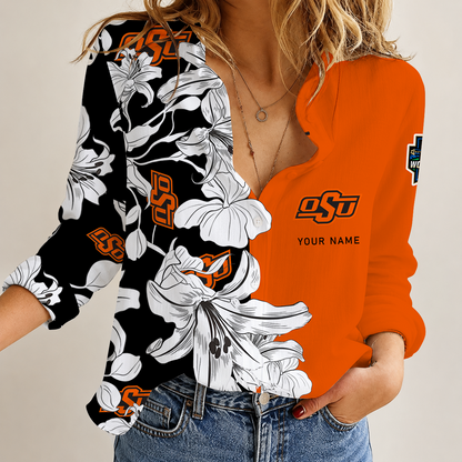 [HOMERUN DEAL] NEW CUSTOMIZED NCAA CWS19 OSC OKLAHOMA STATE COWBOYS WOMEN CASUAL SHIRT
