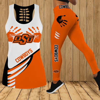 [HOMERUN DEAL] NEW CUSTOMIZED NCAA CWS19 OSC OKLAHOMA STATE COWBOYS HOLLOW TANK TOP & LEGGINGS SET