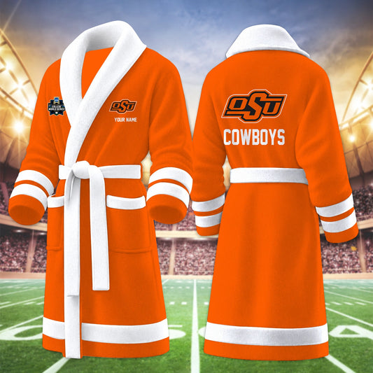 [HOMERUN DEAL] NEW CUSTOMIZED NCAA CWS19 OSC OKLAHOMA STATE COWBOYS MULTICOLOR FLEECE BATHROBE