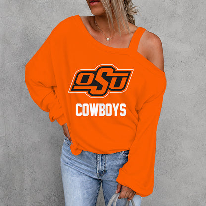 [HOMERUN DEAL] NEW CUSTOMIZED NCAA CWS19 OSC OKLAHOMA STATE COWBOYS WOMEN'S OFF-SHOULDER LONG SLEEVE SHIRT