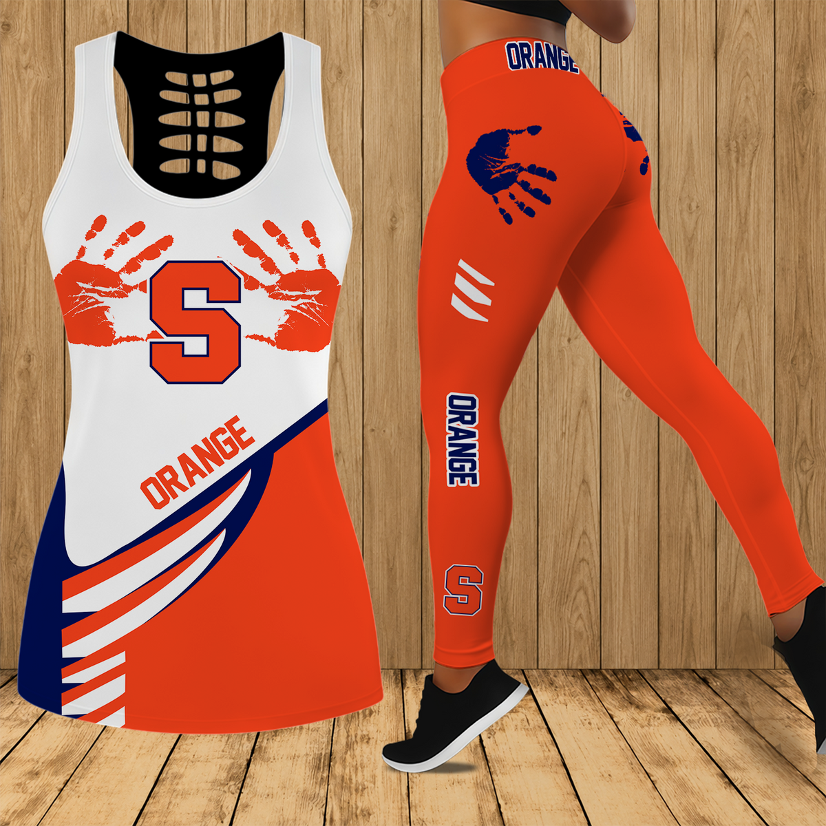 [SLAM DUNK DEAL] NEW CUSTOMIZED NCAA MAM19 SYO SYRACUSE ORANGE STRAPPY HOLLOW TANK TOP & LEGGINGS SET