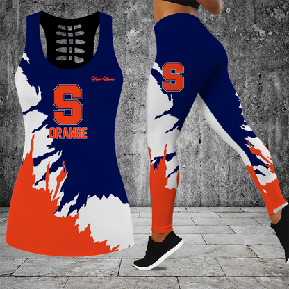 [SLAM DUNK DEAL] NEW CUSTOMIZED NCAA MAM19 SYO SYRACUSE ORANGE STRAPPY HOLLOW TANK TOP & LEGGINGS SET