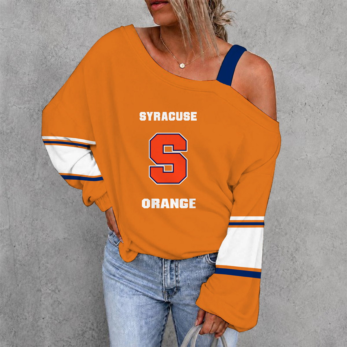 [SLAM DUNK DEAL] NEW CUSTOMIZED NCAA MAM19 SYO SYRACUSE ORANGE WOMEN'S OFF-SHOULDER LONG SLEEVE SHIRT