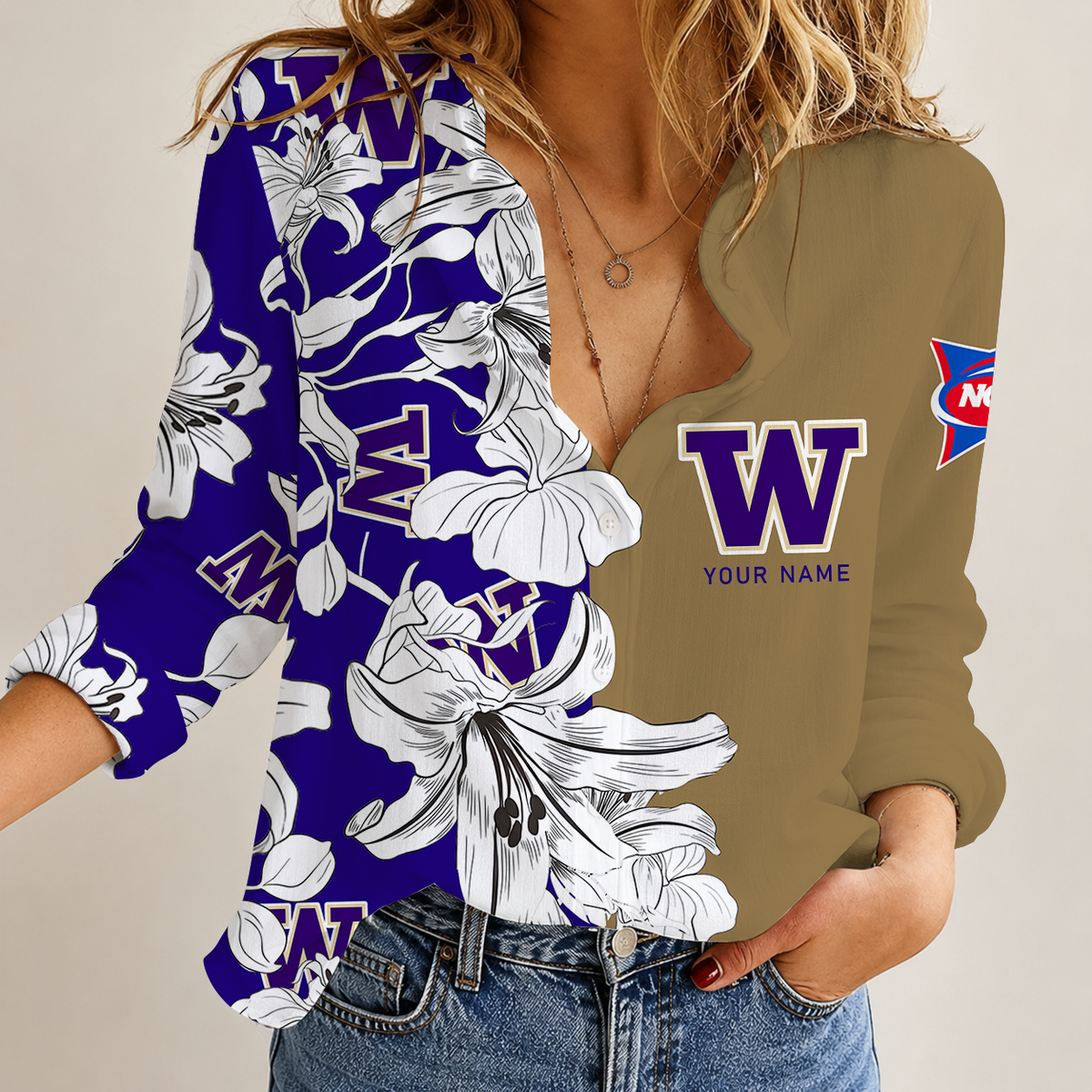 [TOUCHDOWN DEAL] NEW CUSTOMIZED NCAA FBS19 WSH WASHINGTON HUSKIES WOMEN CASUAL SHIRT