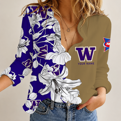 [TOUCHDOWN DEAL] NEW CUSTOMIZED NCAA FBS19 WSH WASHINGTON HUSKIES WOMEN CASUAL SHIRT