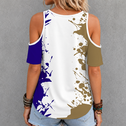 [TOUCHDOWN DEAL]NEW CUSTOMIZED NCAA FBS19 WSH WASHINGTON HUSKIES CRISS CROSS V-NECK TOP