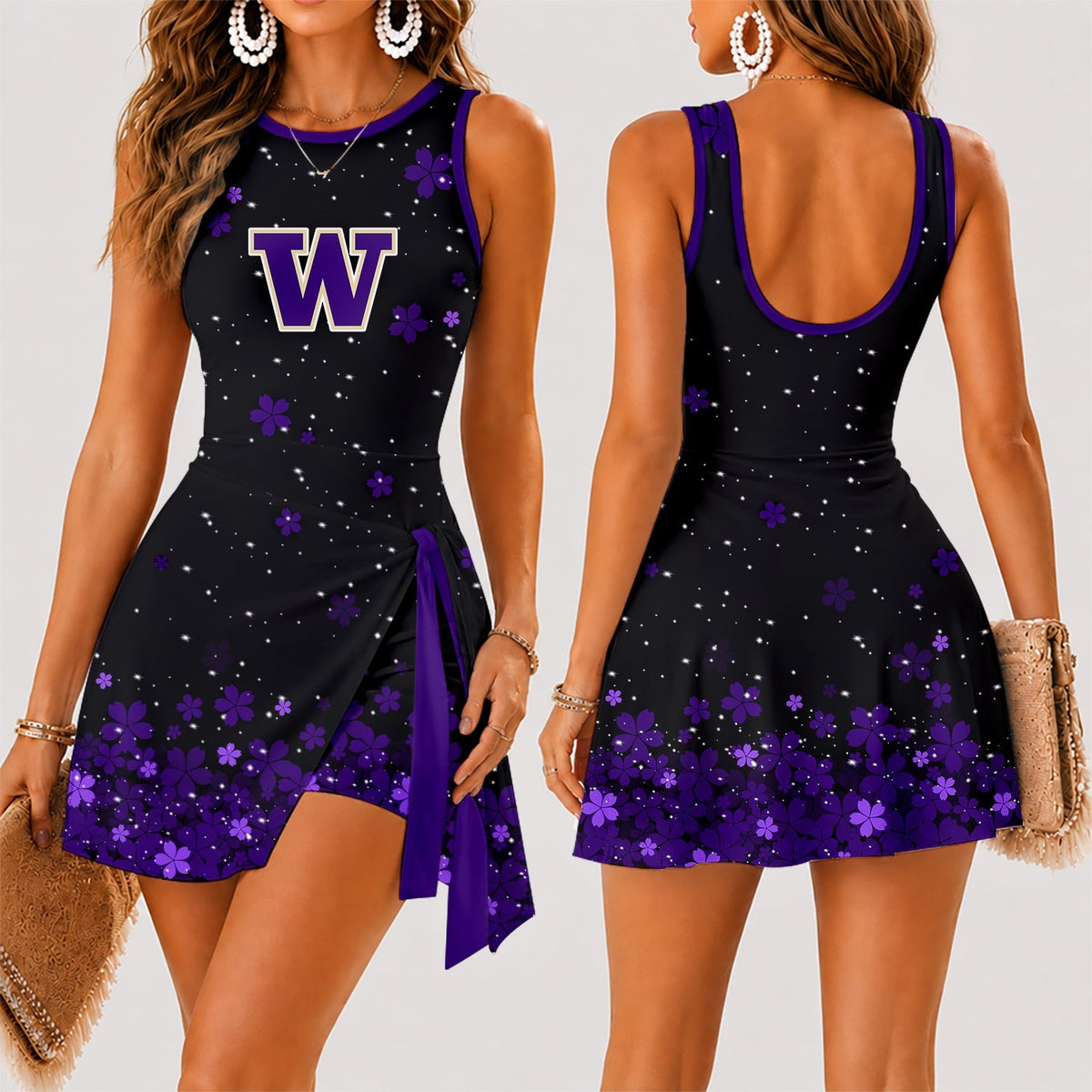 [TOUCHDOWN DEAL]NEW CUSTOMIZED NCAA FBS19 WSH WASHINGTON HUSKIES WOMEN'S SUMMER SKORT DRESS