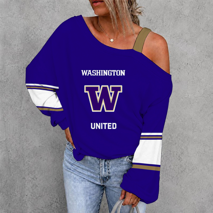 [TOUCHDOWN DEAL] NEW CUSTOMIZED NCAA FBS19 WSH WASHINGTON HUSKIES WOMEN'S OFF-SHOULDER LONG SLEEVE SHIRT