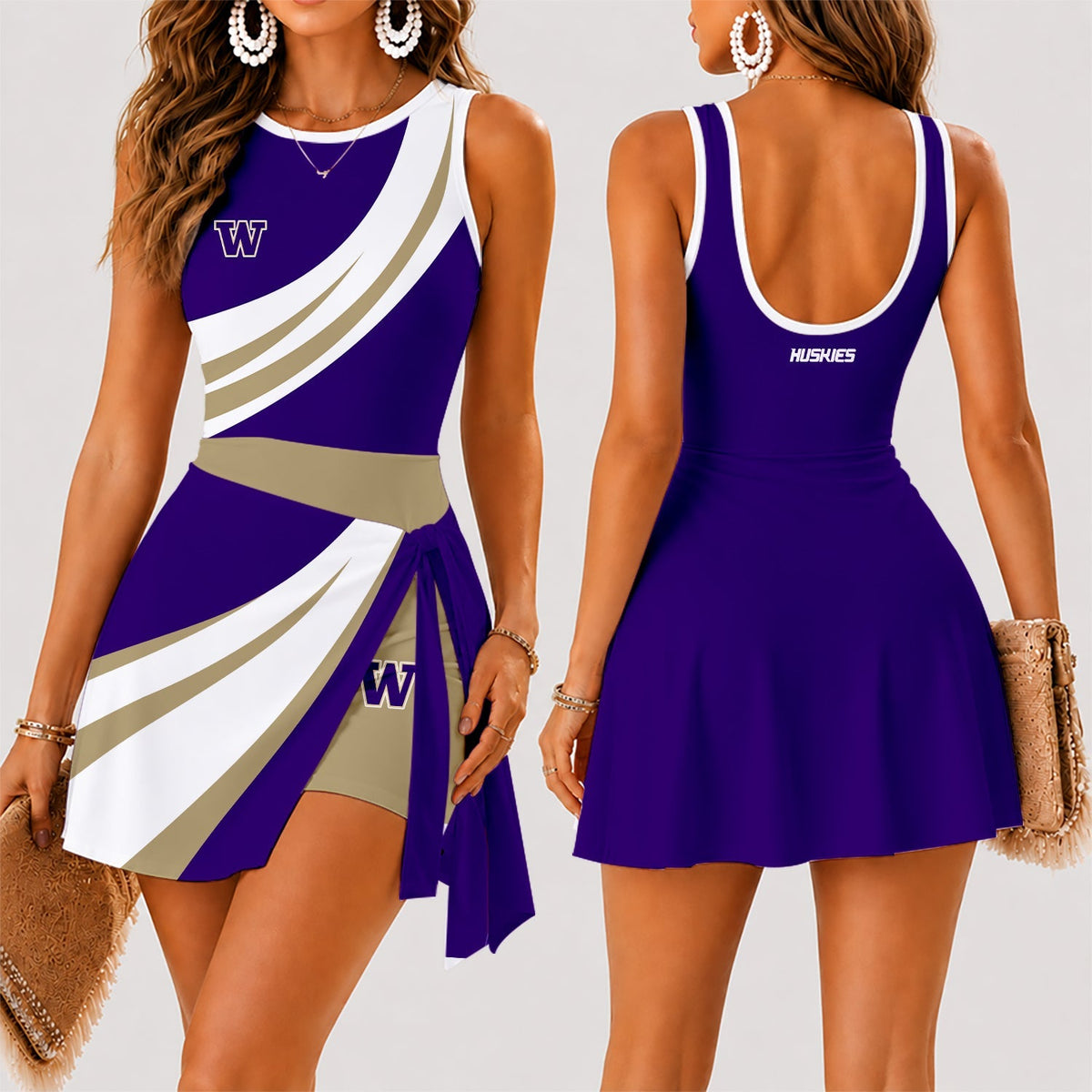 [TOUCHDOWN DEAL] NEW CUSTOMIZED NCAA FBS19 WSH WASHINGTON HUSKIES WOMEN'S SUMMER SKORT DRESS
