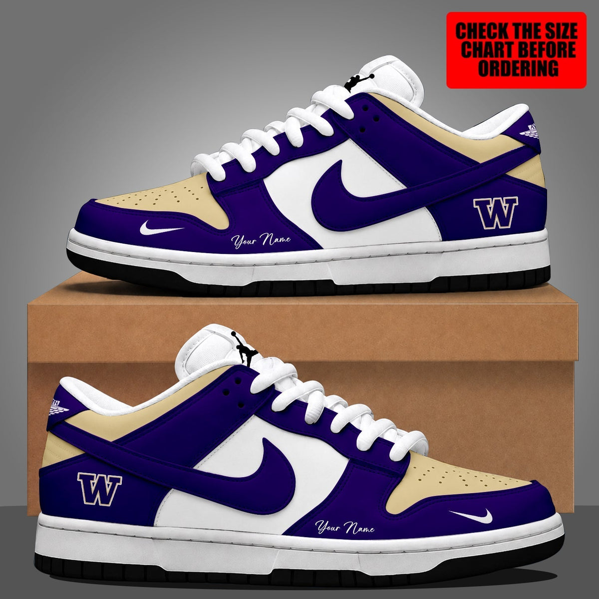 [TOUCHDOWN DEAL]NEW CUSTOMIZED NCAA FBS19 WSH WASHINGTON HUSKIES DUNK LOW SHOES
