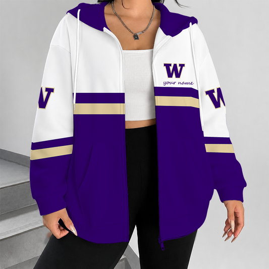 [TOUCHDOWN DEAL] NEW CUSTOMIZED NCAA FBS19 WSH WASHINGTON HUSKIES ZIP HOODIE