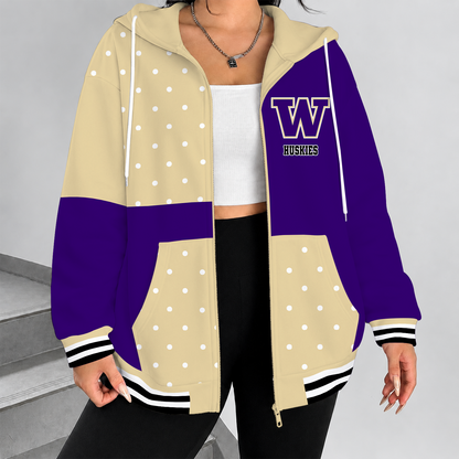[TOUCHDOWN DEAL] NEW CUSTOMIZED NCAA FBS19 WSH WASHINGTON HUSKIES ZIP HOODIE