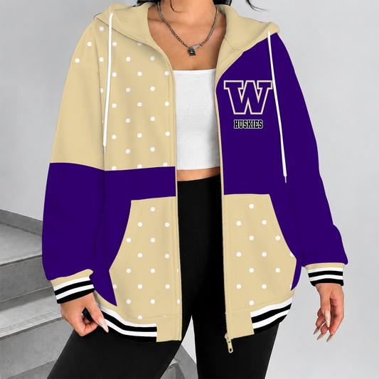 [TOUCHDOWN DEAL] NEW CUSTOMIZED NCAA FBS19 WSH WASHINGTON HUSKIES ZIP HOODIE