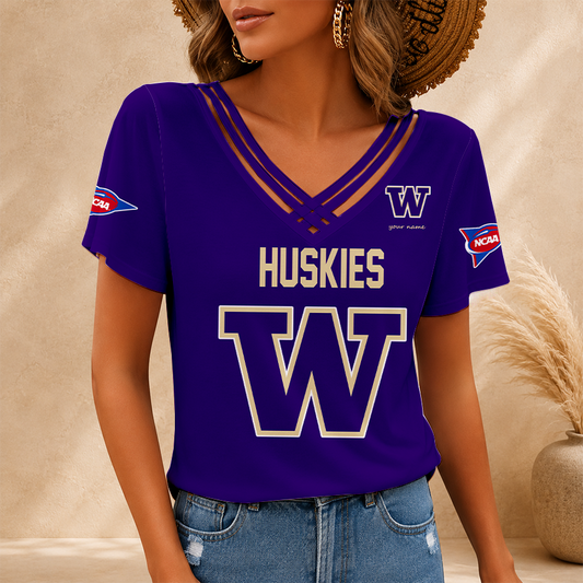 [TOUCHDOWN DEAL] NEW CUSTOMIZED NCAA FBS19 WSH WASHINGTON HUSKIES V-NECK SHIRT