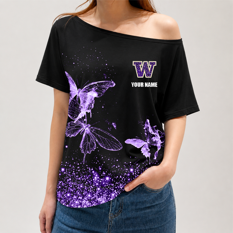 [TOUCHDOWN DEAL]NEW CUSTOMIZED NCAA FBS19 WSH WASHINGTON HUSKIES OFF-SHOULDER SHIRT