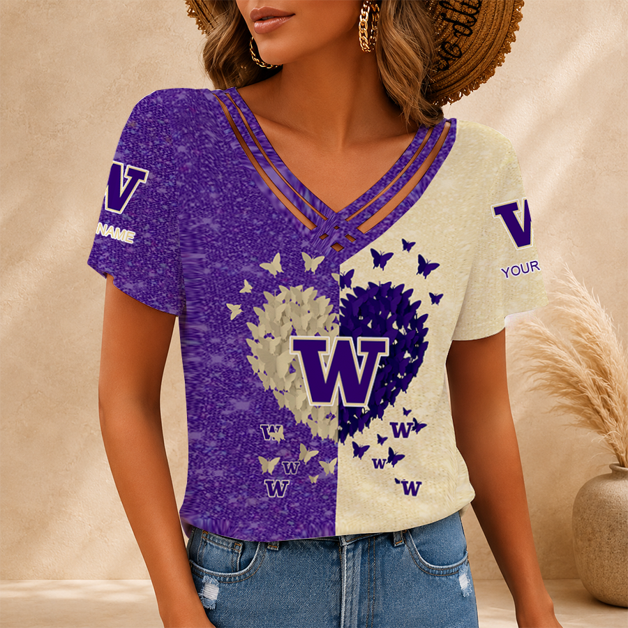 [TOUCHDOWN DEAL] NEW CUSTOMIZED NCAA FBS19 WSH WASHINGTON HUSKIES V-NECK SHIRT