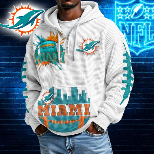 [TOUCHDOWN DEAL] NEW CUSTOMIZED NFL19 MDP MIAMI DOLPHINS WAFFLE FULL ZIP HOODIE