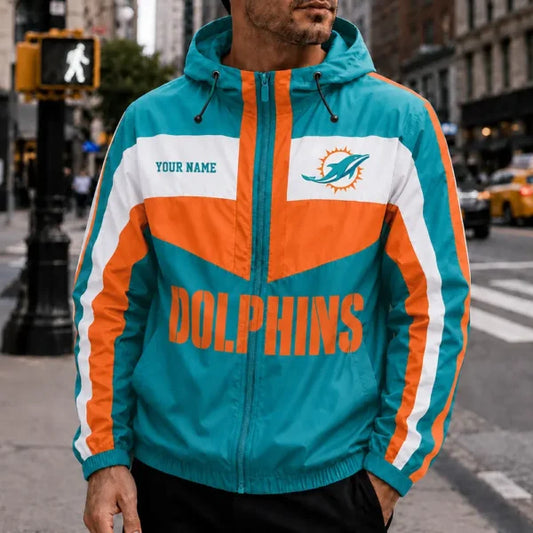 [TOUCHDOWN DEAL] NEW CUSTOMIZED NFL19 MDP MIAMI DOLPHINS WINDBREAKER JACKET