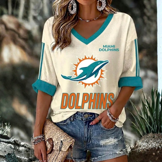 [TOUCHDOWN DEAL] NEW CUSTOMIZED NFL19 MDP MIAMI DOLPHINS WOMEN'S HEART V-NECK LONG SLEEVE SHIRT