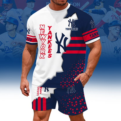 [HOMERUN DEAL] NEW CUSTOMIZED MLB01 NYY NEW YORK YANKEES UNISEX T-SHIRT & SHORTS SET