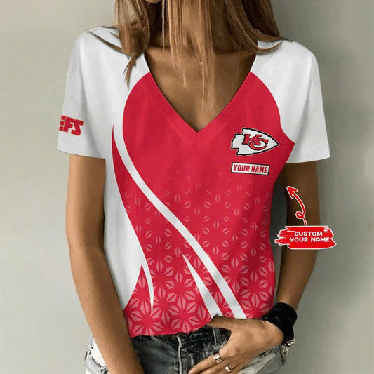 [TOUCHDOWN DEAL] NEW CUSTOMIZED NFL01 KCC KANSAS CITY CHIEFS V-NECK FEMALE SHIRT