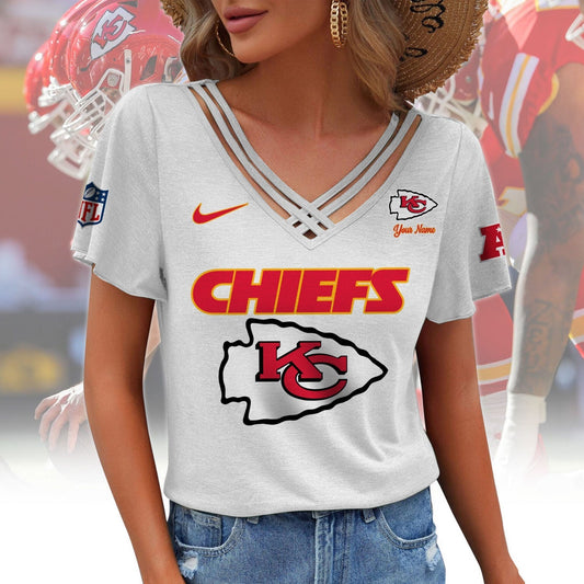 [TOUCHDOWN DEAL] NEW CUSTOMIZED NFL01 KCC KANSAS CITY CHIEFS V-NECK SHIRT