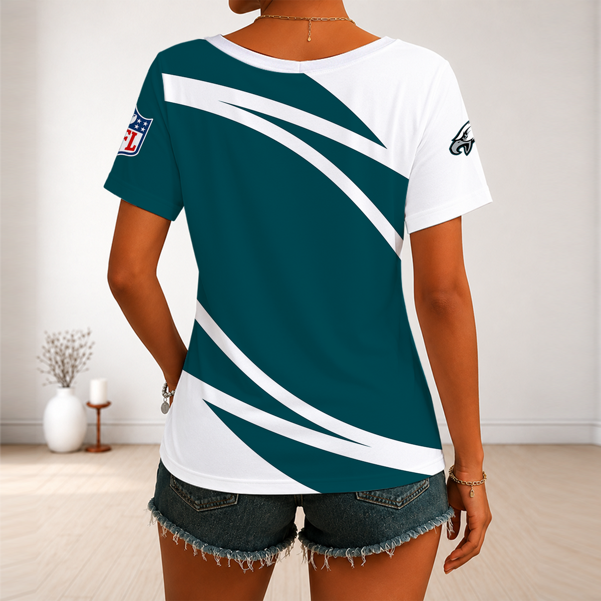 [TOUCHDOWN DEAL] NEW CUSTOMIZED NFL02 PPE PHILADELPHIA EAGLES V-NECK FEMALE SHIRT