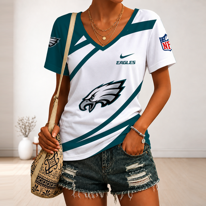 [TOUCHDOWN DEAL] NEW CUSTOMIZED NFL02 PPE PHILADELPHIA EAGLES V-NECK FEMALE SHIRT