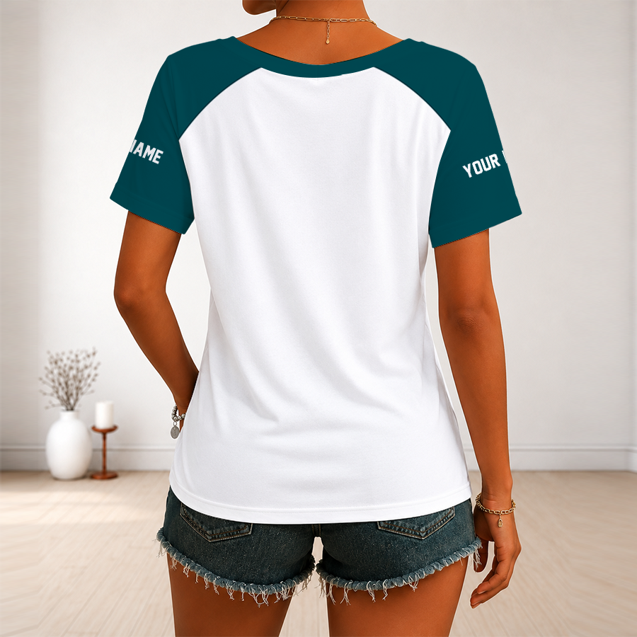 [TOUCHDOWN DEAL] NEW CUSTOMIZED NFL02 PPE PHILADELPHIA EAGLES V-NECK FEMALE SHIRT