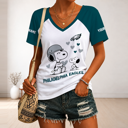 [TOUCHDOWN DEAL] NEW CUSTOMIZED NFL02 PPE PHILADELPHIA EAGLES V-NECK FEMALE SHIRT
