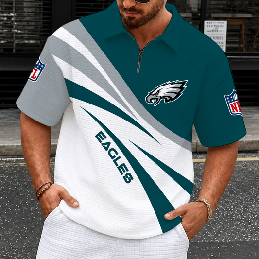 [TOUCHDOWN DEAL] NEW CUSTOMIZED NFL02 PPE PHILADELPHIA EAGLES QUARTER-ZIP POLO SHIRT