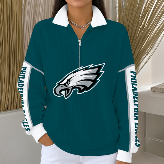 [TOUCHDOWN DEAL] NEW CUSTOMIZED NFL02 PPE PHILADELPHIA EAGLES QUARTER ZIP RIBBED SWEATER