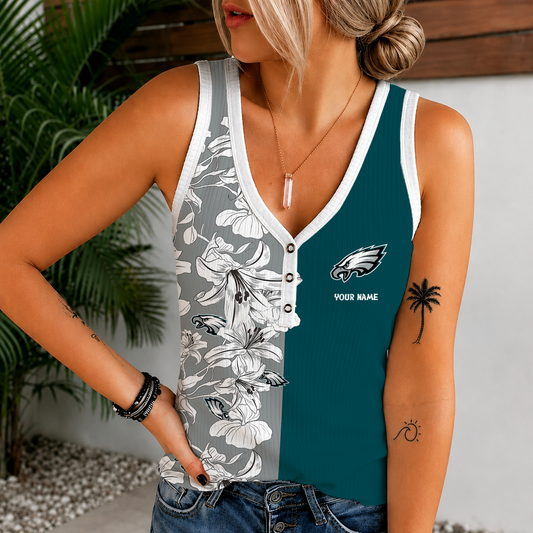 [TOUCHDOWN DEAL] NEW CUSTOMIZED NFL02 PPE PHILADELPHIA EAGLES WOMEN'S V-NECK TANK TOP