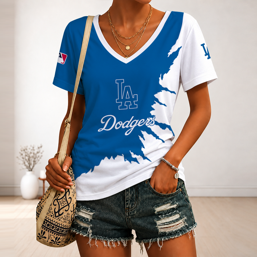 [HOMERUN DEAL] NEW CUSTOMIZED MLB02 LAD LOS ANGELES DODGERS V-NECK FEMALE SHIRT