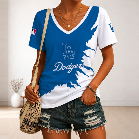 [HOMERUN DEAL] NEW CUSTOMIZED MLB02 LAD LOS ANGELES DODGERS V-NECK FEMALE SHIRT