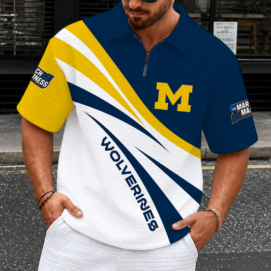 [SLAM DUNK DEAL] NEW CUSTOMIZED NCAA MAM02 MIW MICHIGAN WOLVERINES QUARTER-ZIP POLO SHIRT