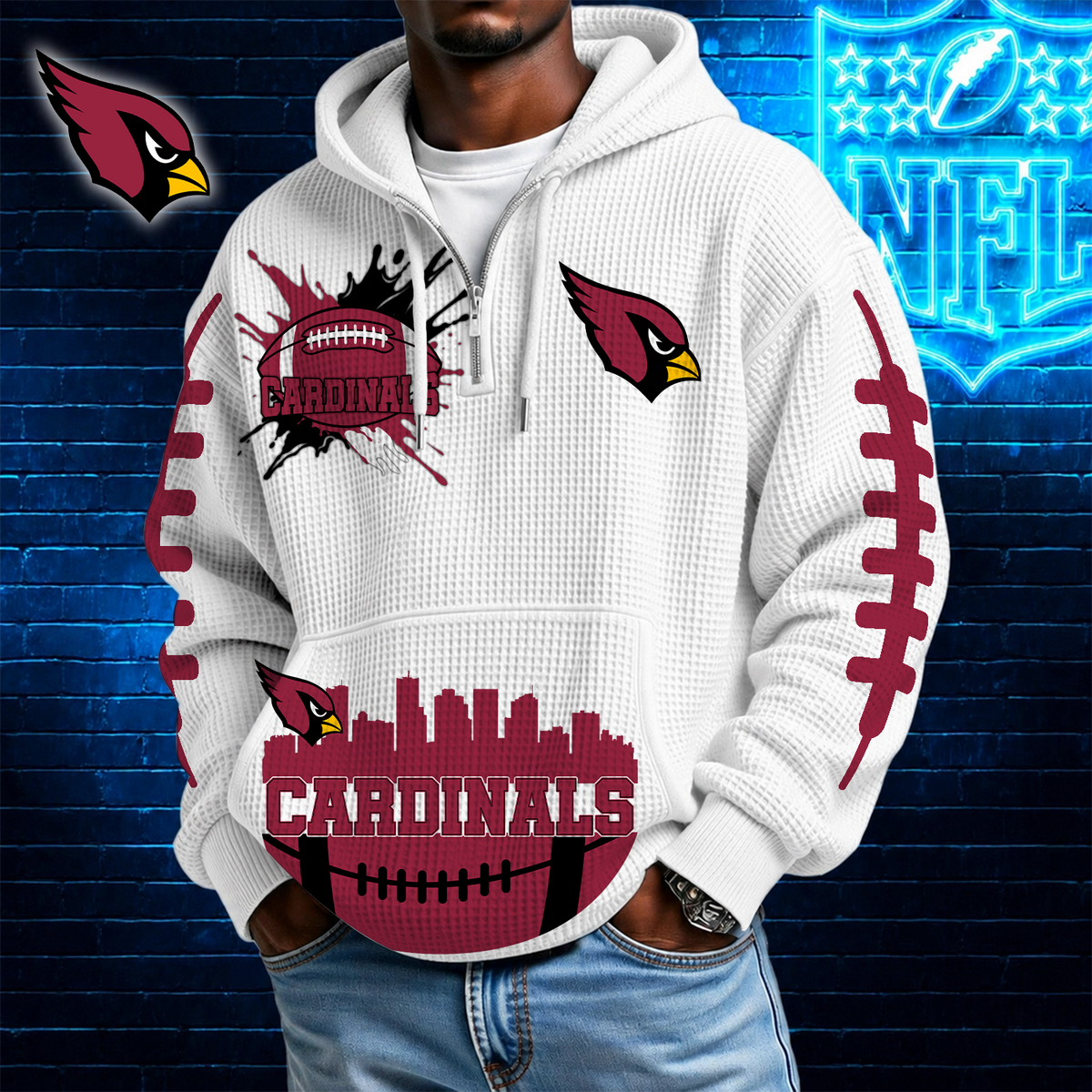[TOUCHDOWN DEAL] NEW CUSTOMIZED NFL20 ARC ARIZONA CARDINALS WAFFLE FULL ZIP HOODIE